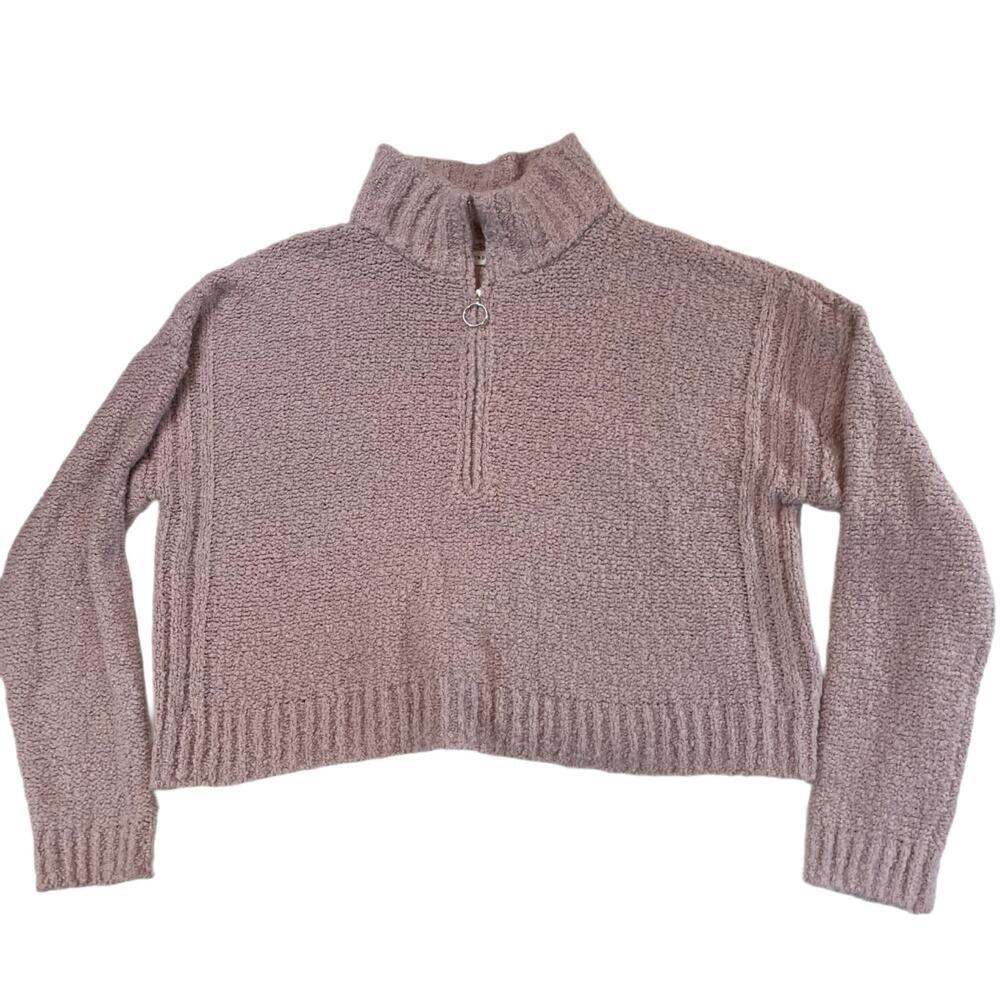Aeropostale Mauve Pink Chenille Popcorn Knit 1/4 Zip Cropped Sweater XL Women
